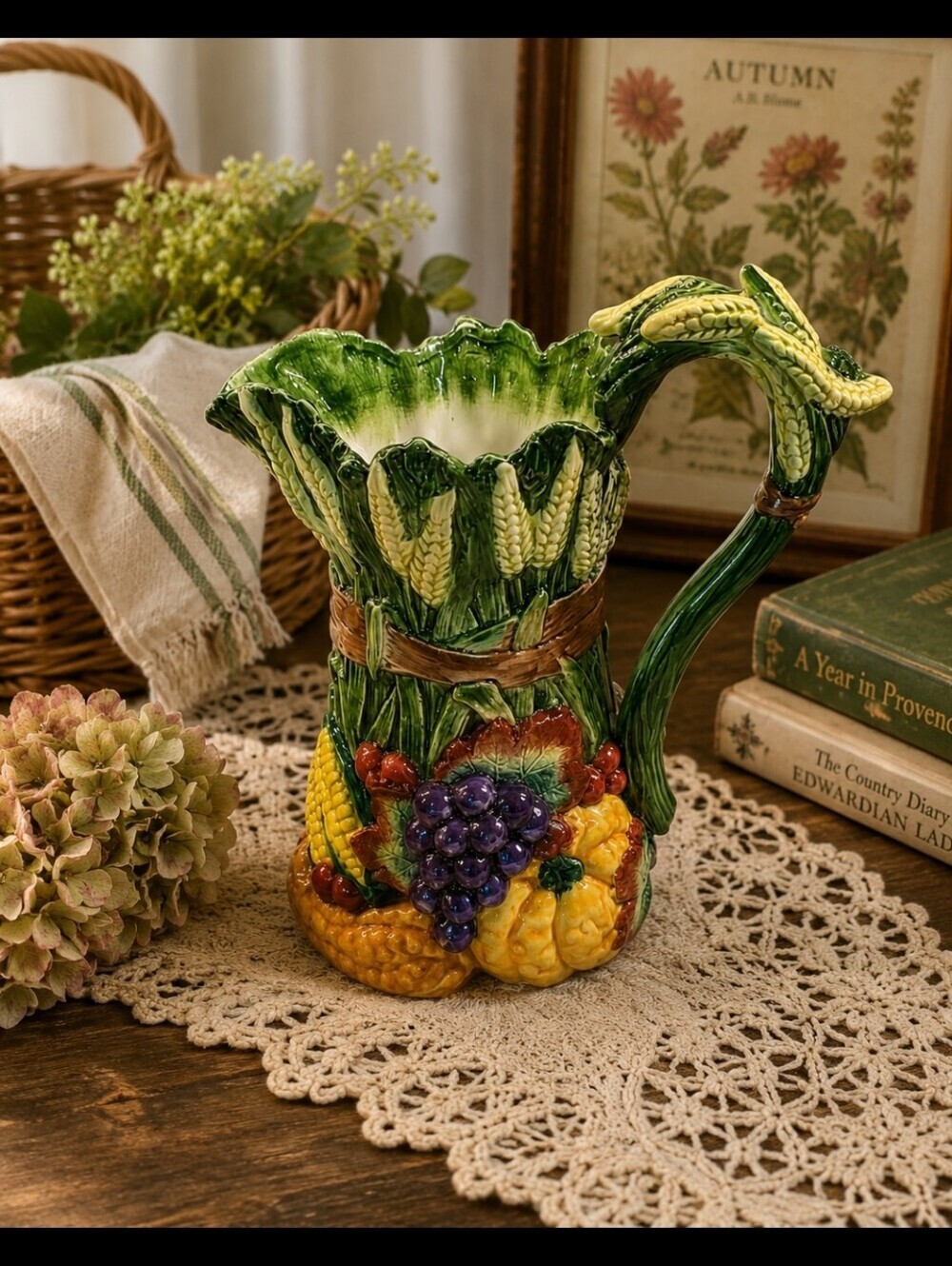Fitz & Floyd Harvest Majolica Pitcher 1995 Vintage Ceramic